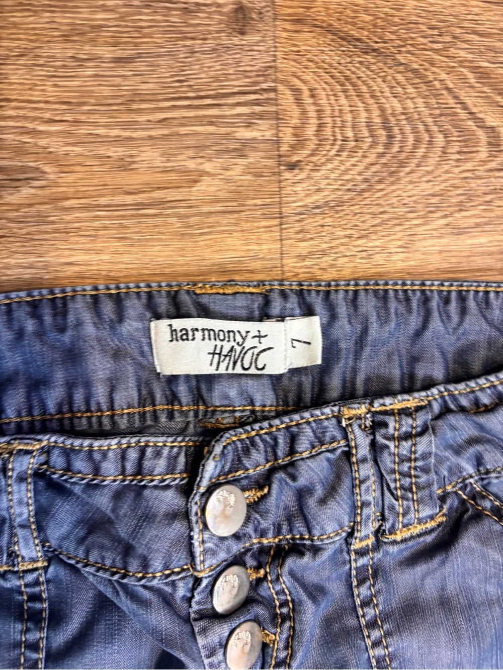 Harmony + Havoc Chambray Cargo Jogger Pants Size 7 Blue Lightweight Utility Boho - Picture 4 of 6